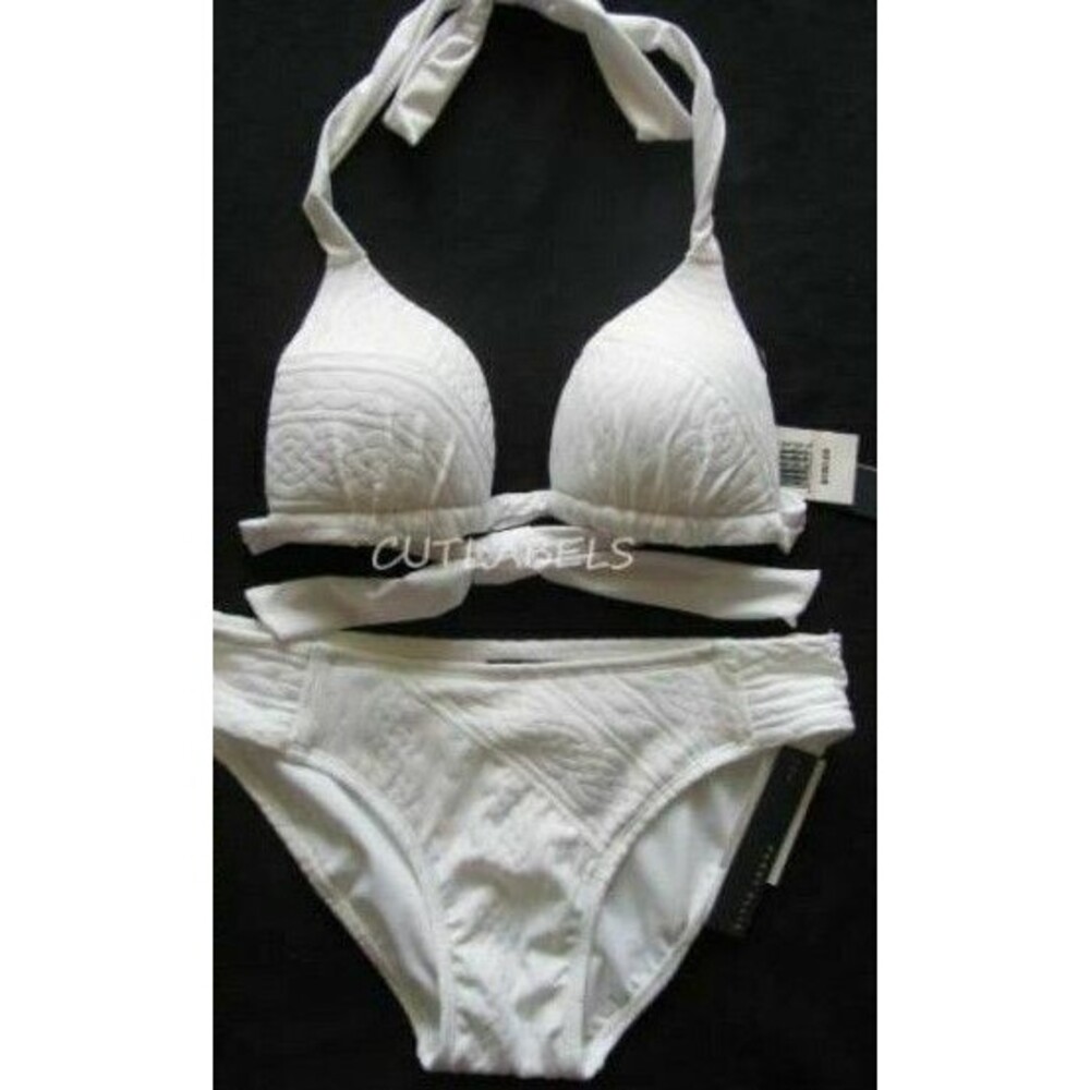 White Bikini Swim Suit Perry Ellis NANTUCKET Cable Knit Molded Cup XS